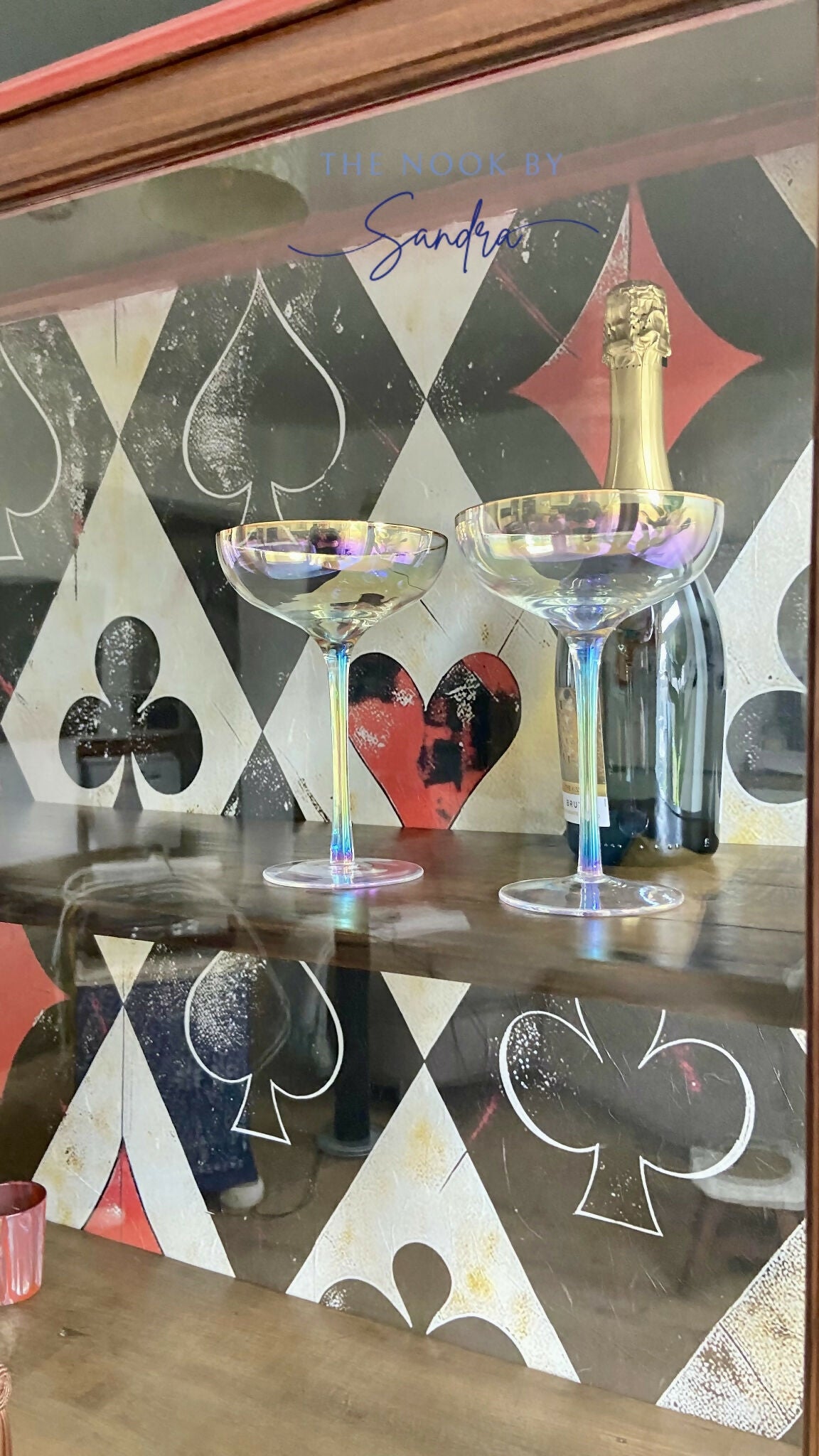 Upcycled Edwardian Mahogany Display Cabinet-Red and Black Perfect as a Cocktail or Display Piece