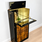Refinished Art Deco Burl Walnut Cocktail Cabinet In Black With Gold Design. 1930s drink cabinet. Gin bar. Refurbished. sideboard slim narrow