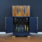 "Stellar", Art Deco Cocktail Cabinet,Burr Walnut, Navy and Gold Art Deco Style,