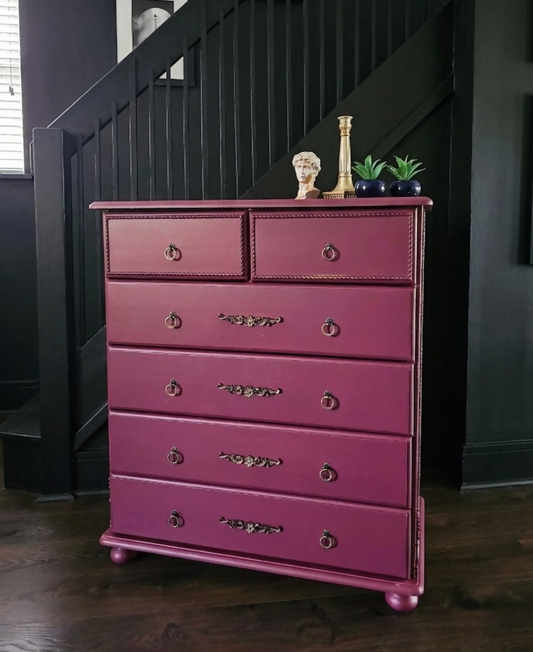 Vintage Mid Century Chest of Drawers Pink Fusion Mineral Paint Upcycled