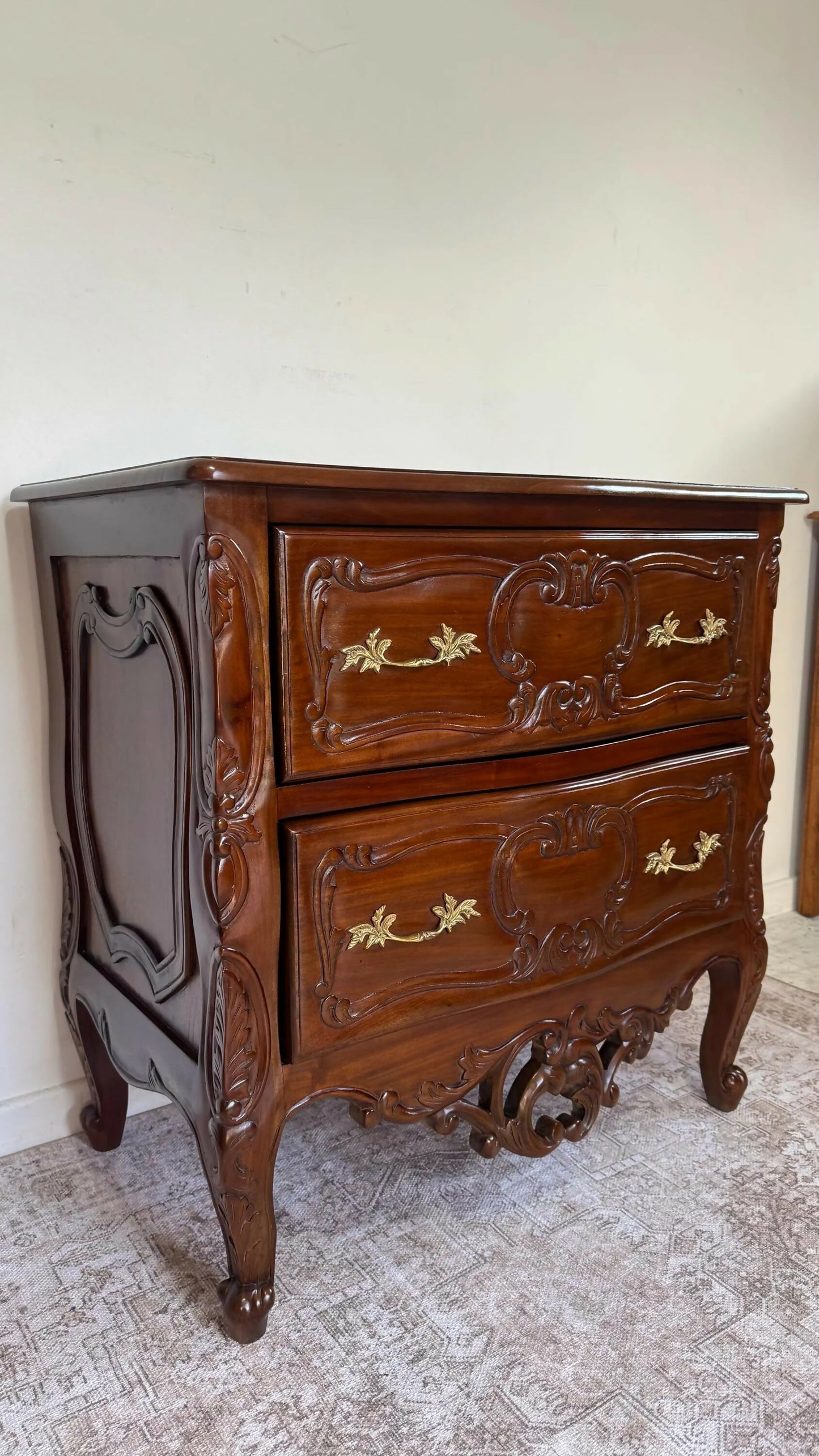 French Rococo style carved mahogany chest of drawers