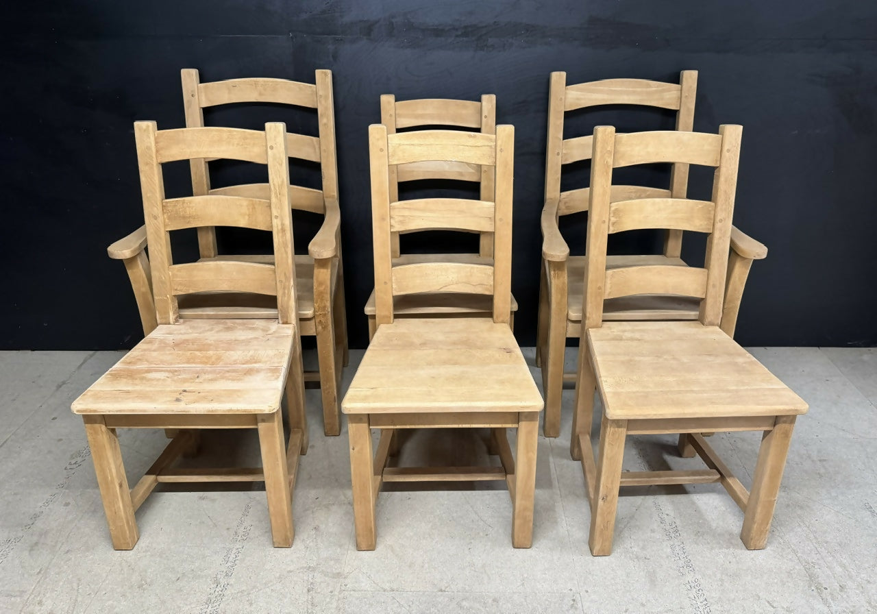 Set 6 Bleached Oak Farmhouse Dining Chairs