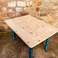Restored Rectangular Pine Dining Table – Sanded Timber Top & Teal Painted Legs