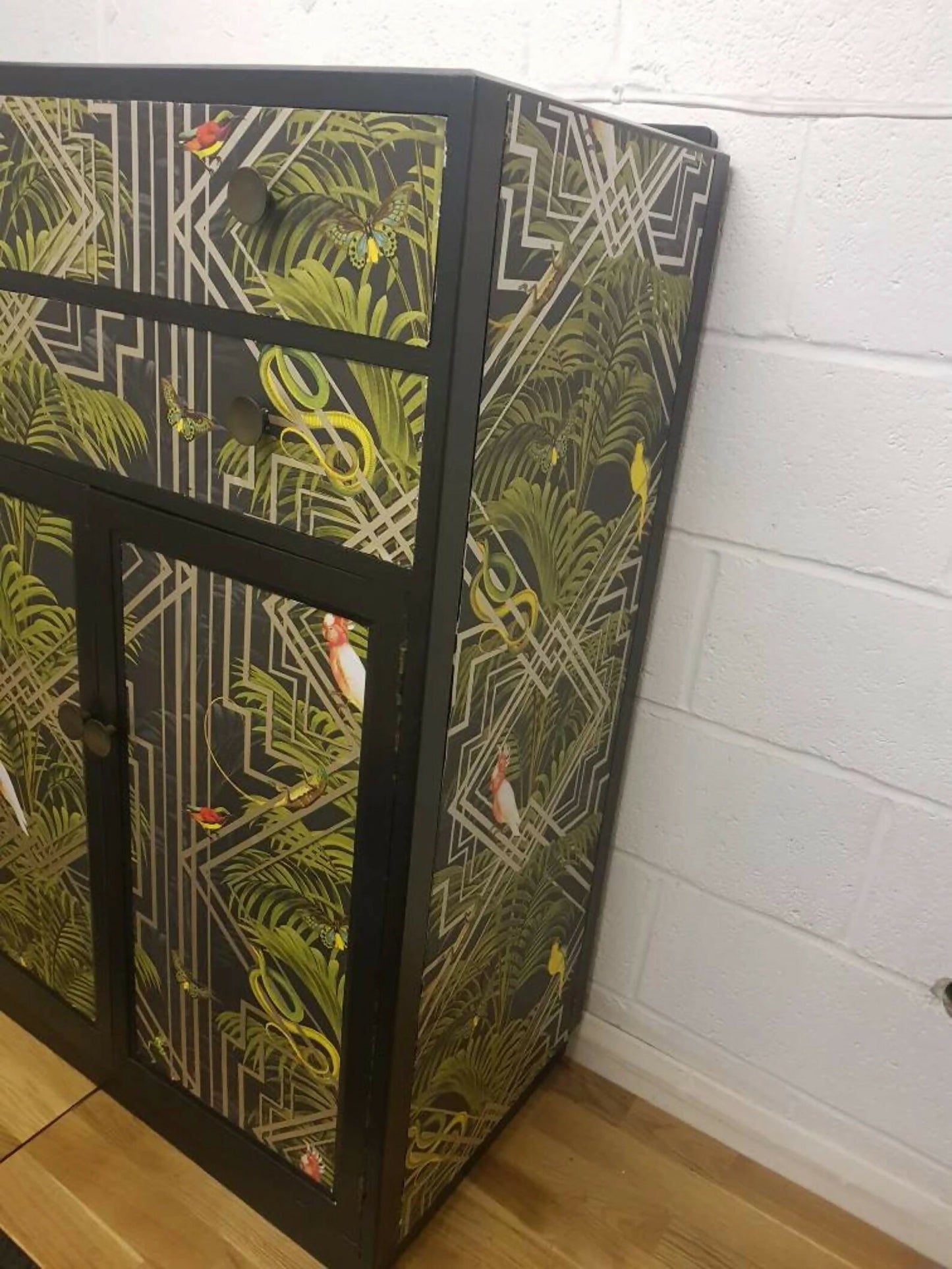 Vintage Black Painted Tallboy Cupboard: Mid-Century Modern Cabinet