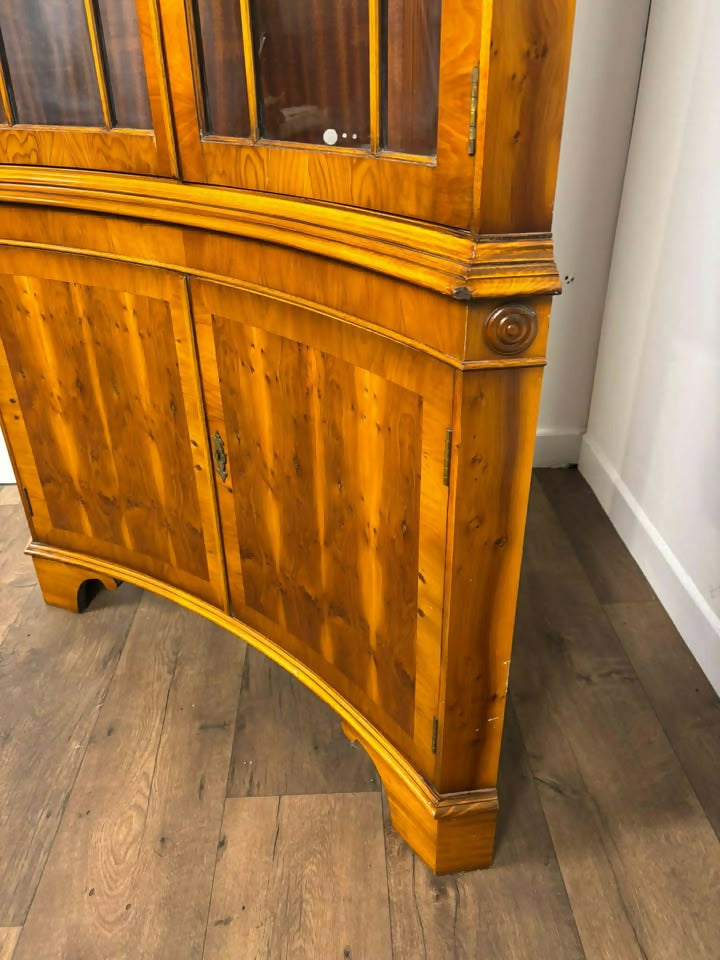 Reproduction Yew Concave Corner Cabinet