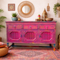 Boho Statement Cabinet. Hand Painted Vintage Sideboard. Colourful One of a Kind Furniture.