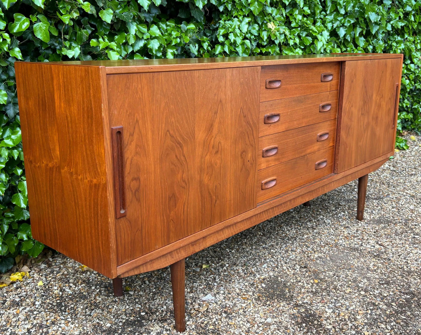 Danish Teak Mid Century Sideboard with Sliding Doors by Clausen and Son