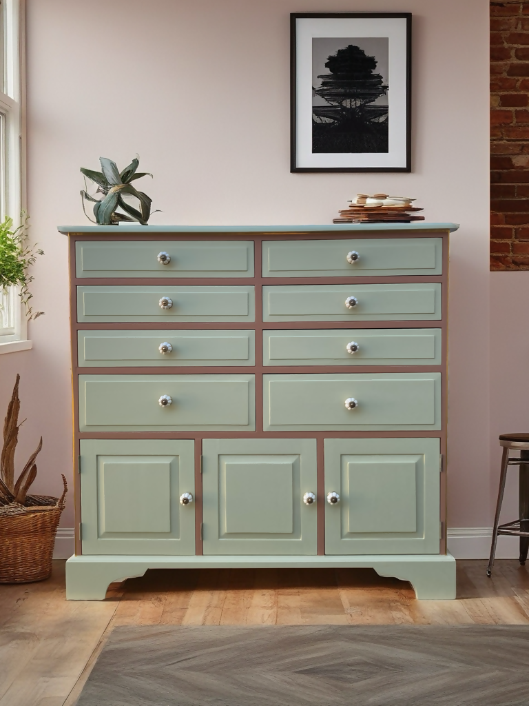 Vintage Chest of Drawers in Muted Pink & Apple Green