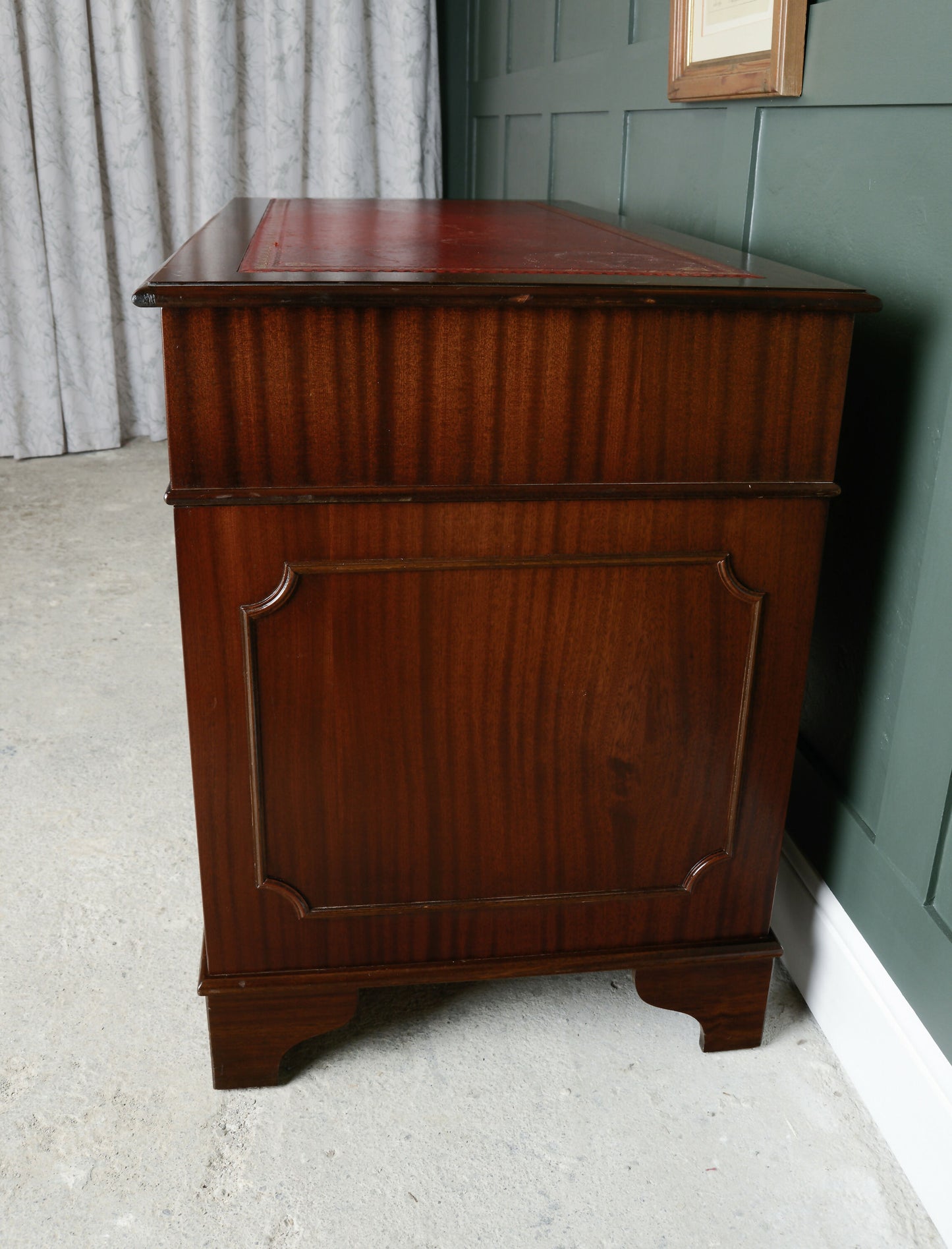 Antique Style Mahogany Pedestal Desk with Red Leather Top