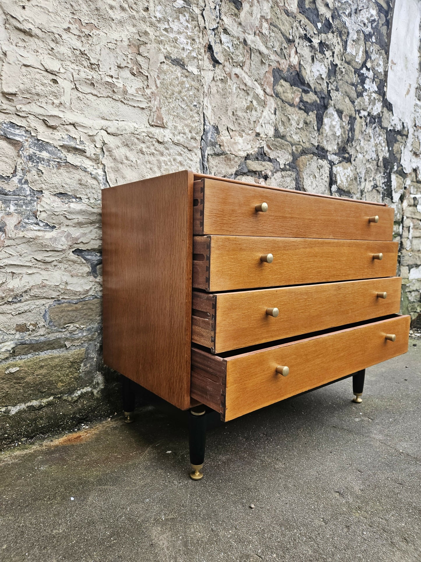 G Plan Brandon Range Four Drawer Chest Of Drawers In Oak With Ebonised Detailing