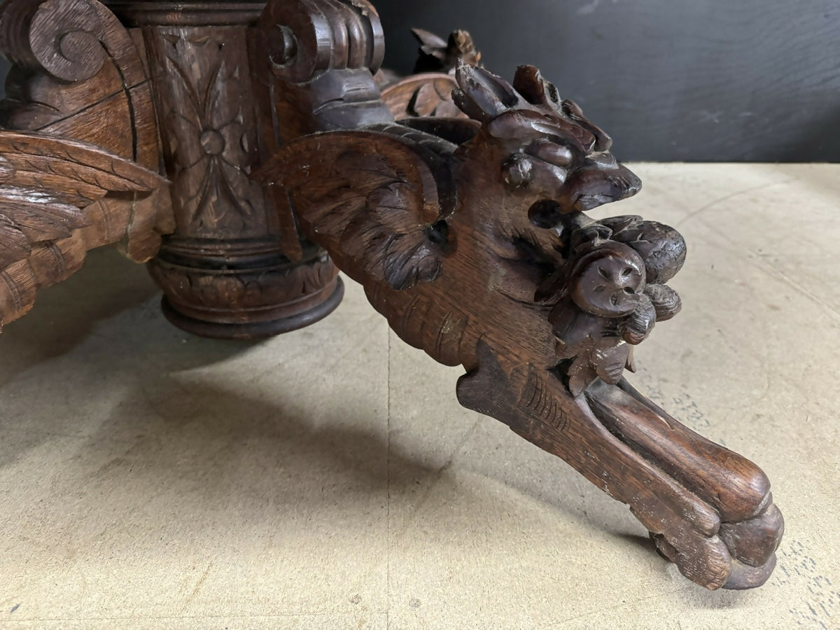 French Carved Oak Hunting Table