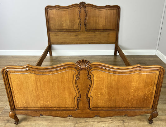 Bed Vintage French Louis XVI Oak Double Bed Frame Carved Headboard LOT 6373