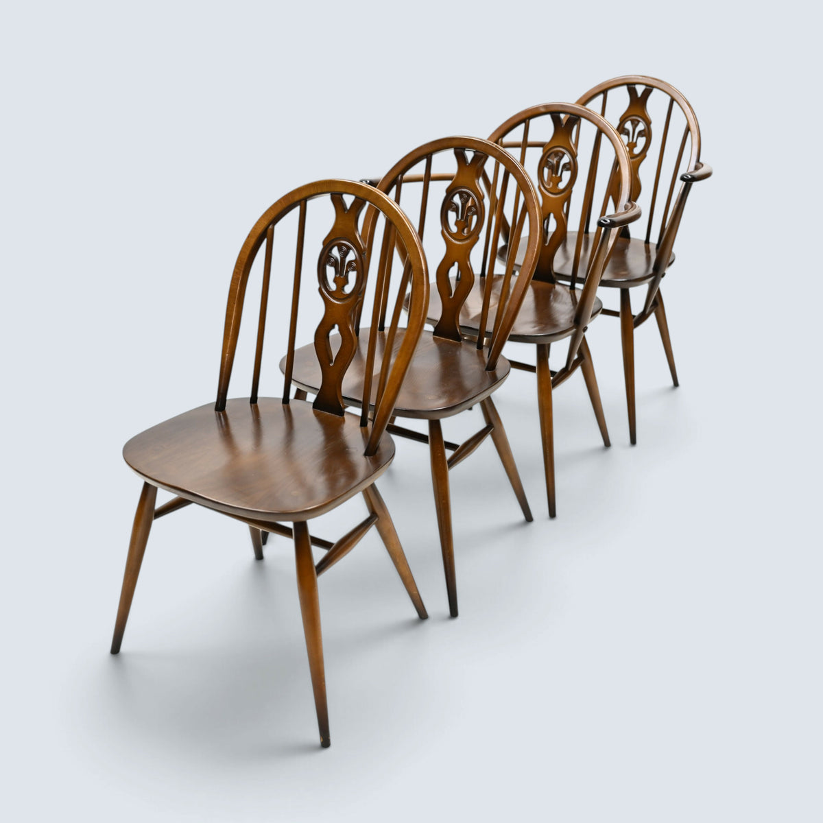 4 Ercol Windsor Dining Chairs Fleur-De-Lyes Traditional Finish FREE UK Delivery*