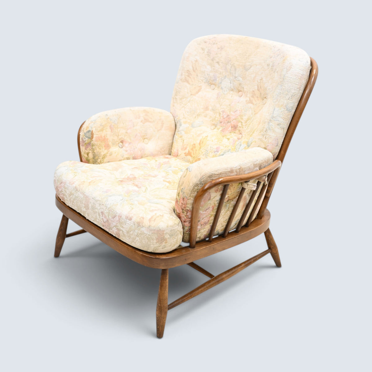 Ercol Jubilee Easy Chair Cream Floral Upholstery New Webbing FREE UK Delivery*