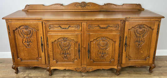 Sideboard Vintage French Louis Style Oak 4 Door Cupboard Carved Cabinet LOT 6361