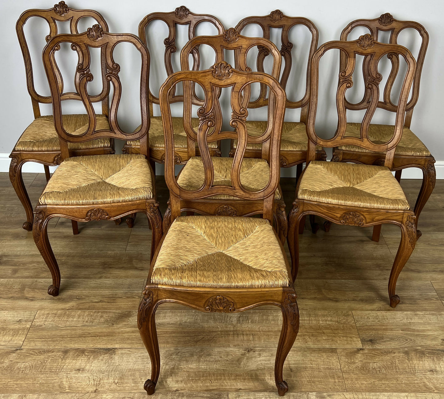Dining Chairs Vintage French Louis Style Oak Set of 8 Upholstered Seats LOT 6345