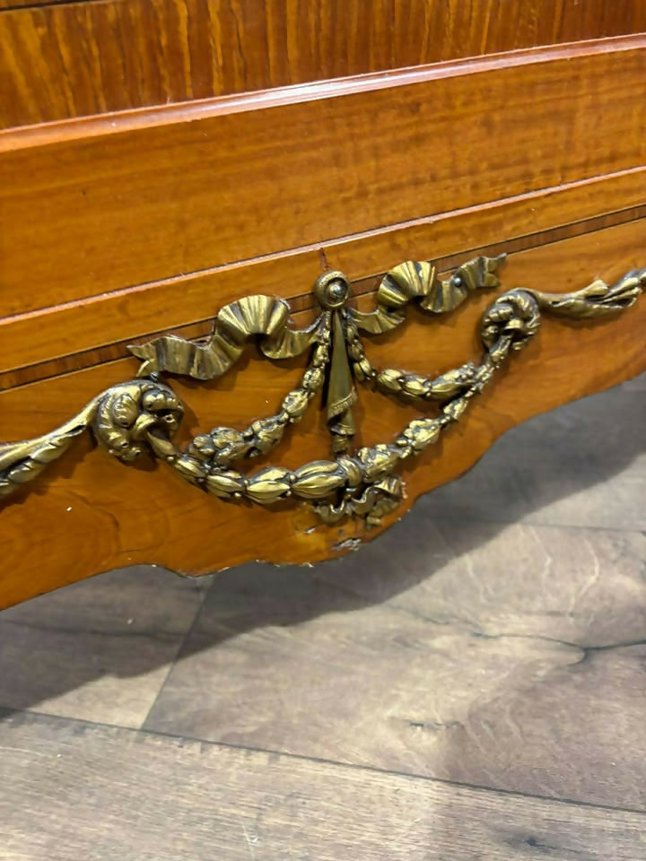 Early 20th French Style Walnut Veneered Bed Frame - 6ft Bed Frame With Gilt Metal
