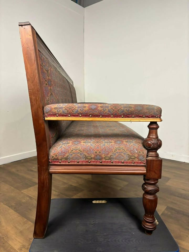 Very Large Vintage Mahogany Upholstered Bench