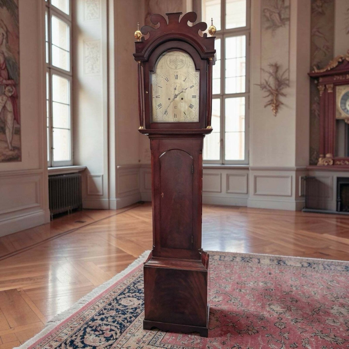 Georgian Mahogany Longcase Clock, Silvered Dial. 8 Day