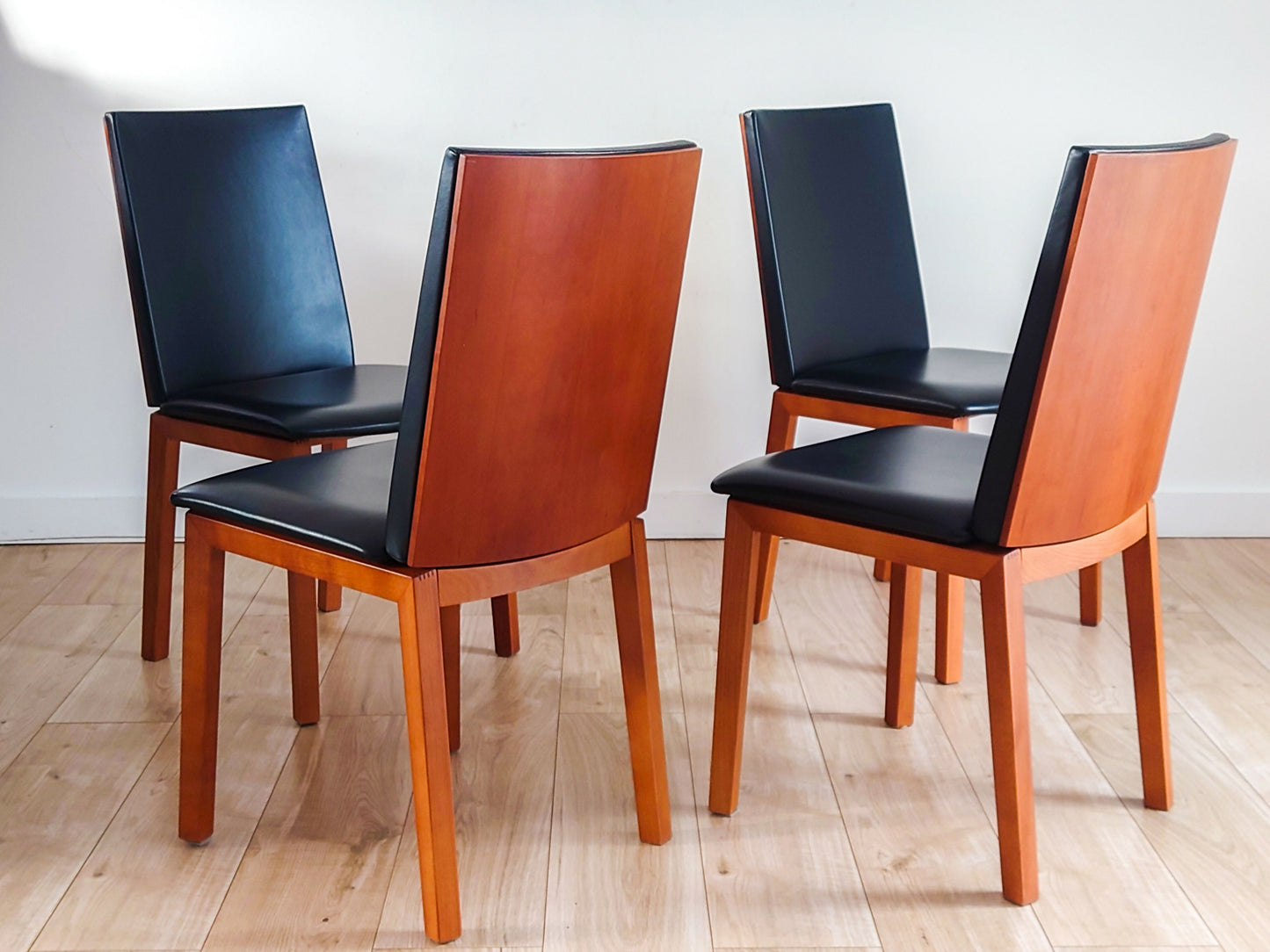 Per Hansbaek For Skovby Sm51 Danish Cherry Wood And Leather Dining Chairs
