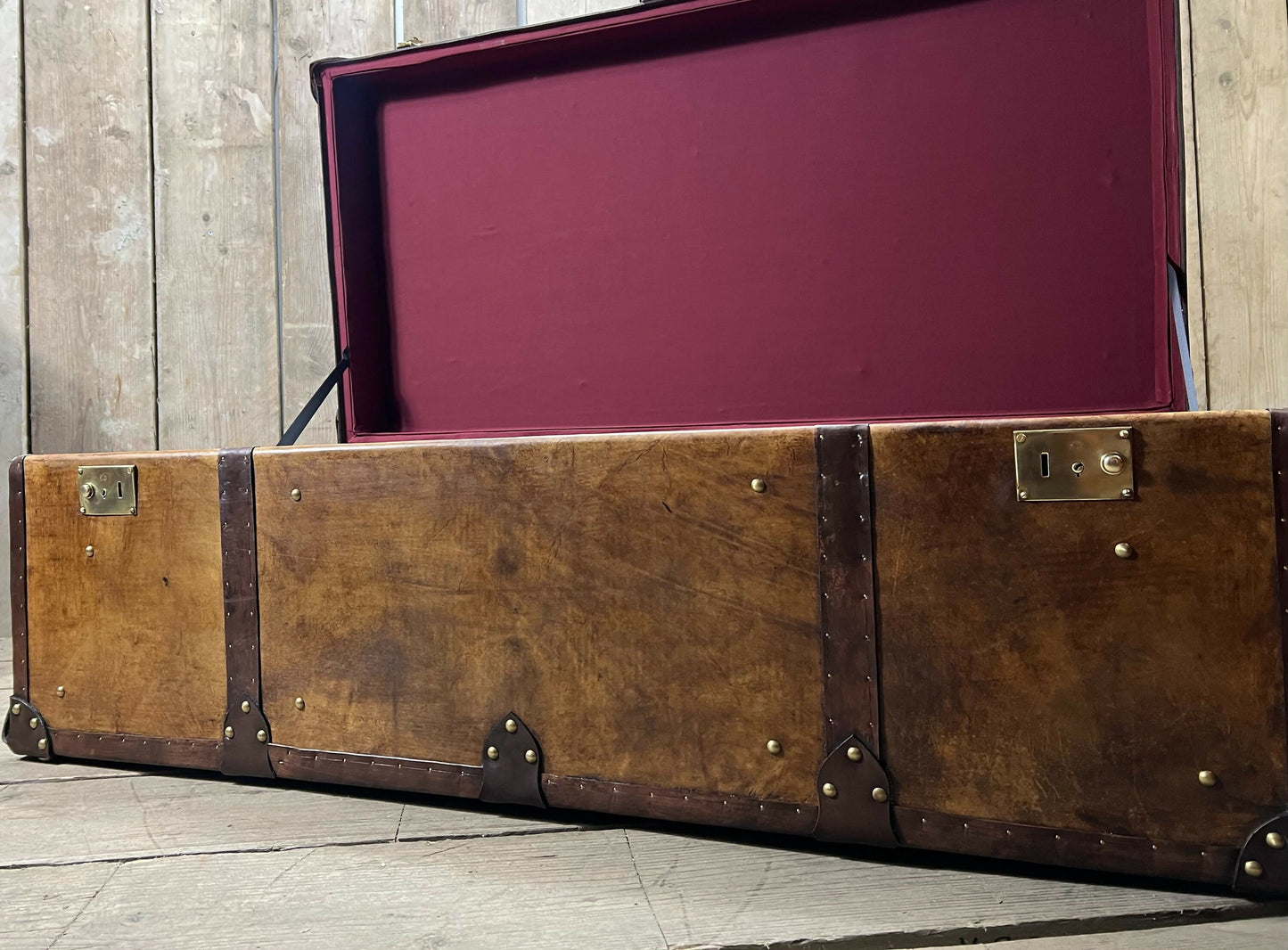 English storage trunk - hand dyed bespoke leather - custom coffee table