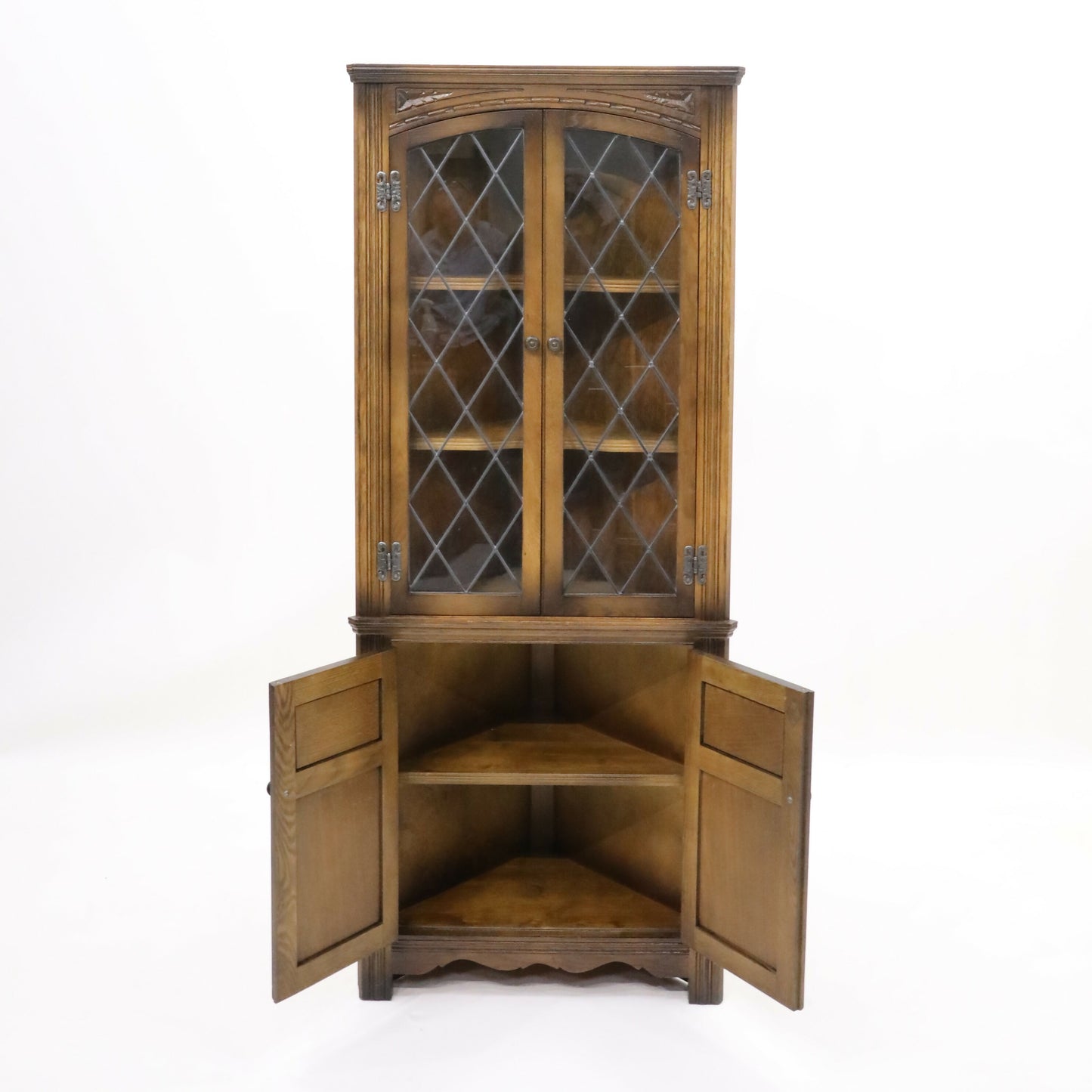 Old Charm Corner Display Cabinet with Leaded Glass Light Oak FREE UK Delivery*. SBR9512/0209D