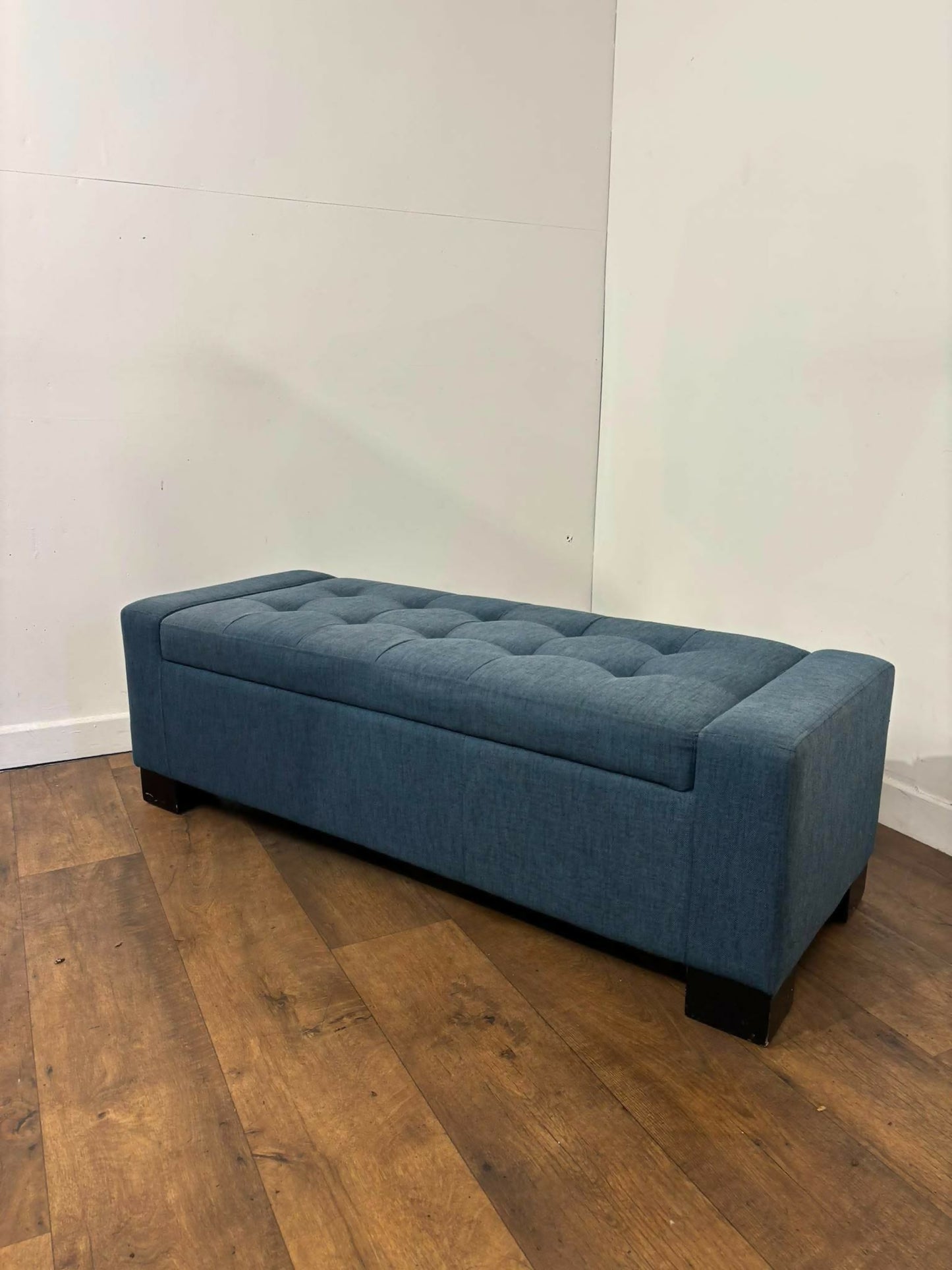 Modern Blue Upholstered Storage Ottoman Bench
