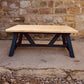 Solid Wood Farmhouse Coffee Table | Handcrafted Rustic Coffee Table with Natural Top & Navy Painted Base