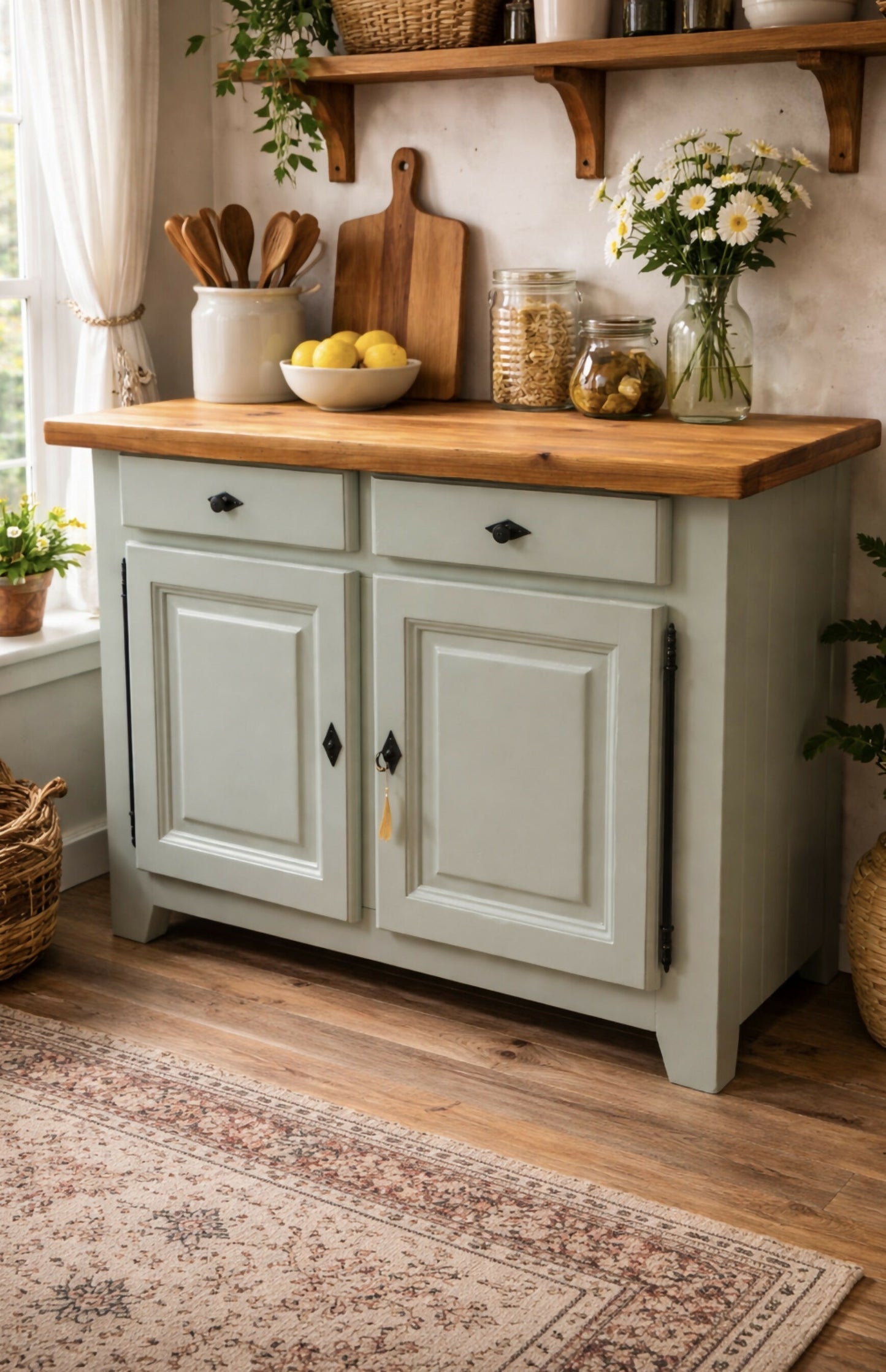 Beautiful Solid Sideboard Sage & Natural Top
