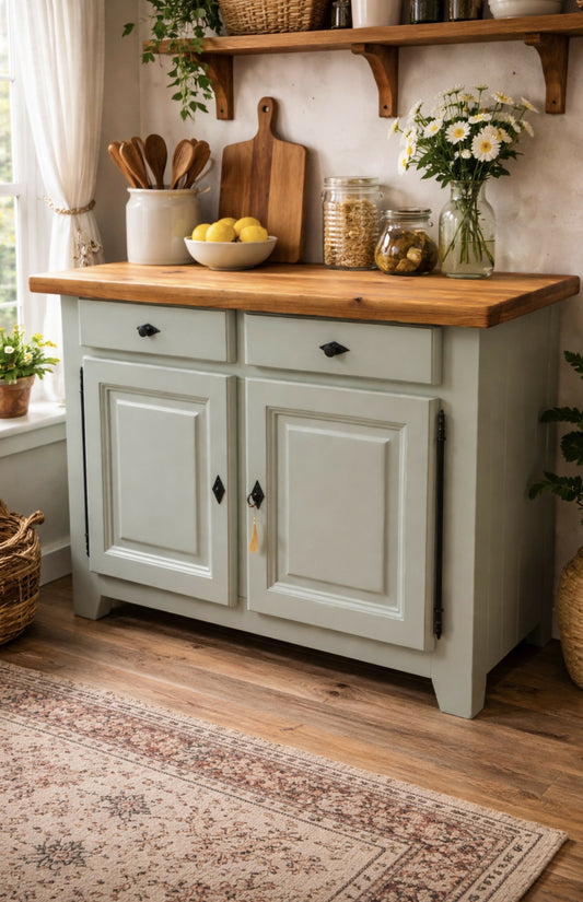 Beautiful Solid Sideboard Sage & Natural Top