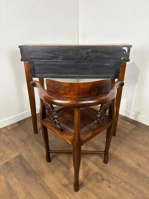 Reproduction Oriental Style Writing Table With Matching Corner Chair