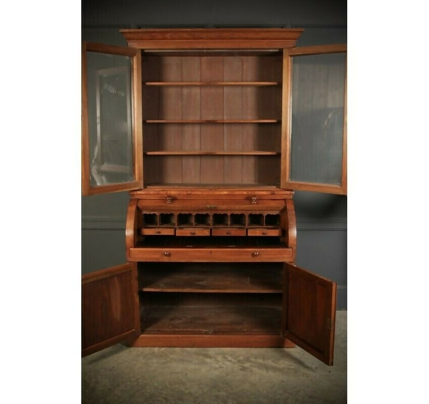 Walnut Cylinder Bureau Vintage Bookcase