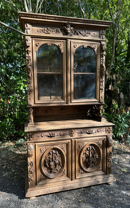 French Carved Oak Hunting Cabinet