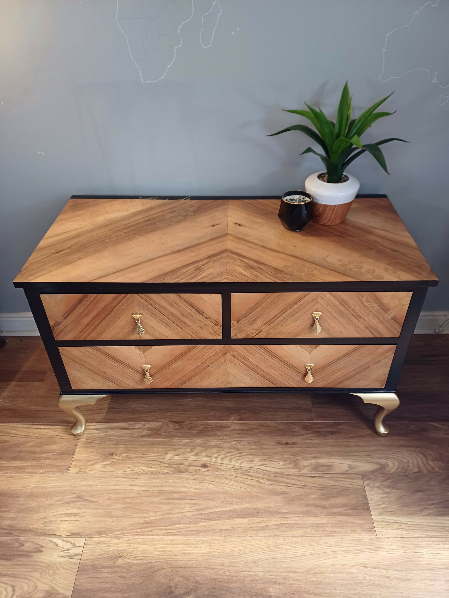 Upcycled Black and Gold Chest of Drawers