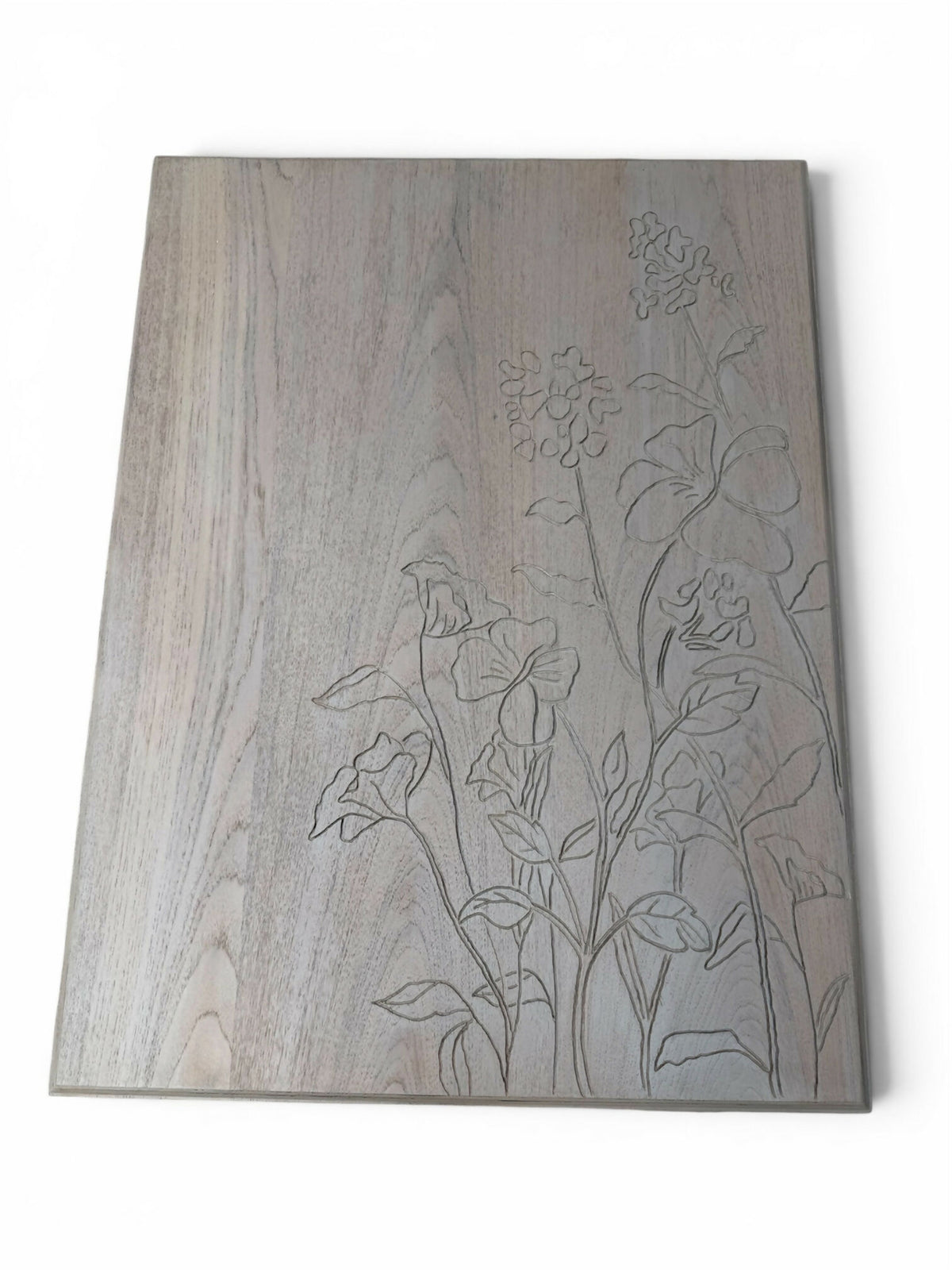 Vintage Refinished Solid Wood Coffee Table | Hand-Engraved Floral Design