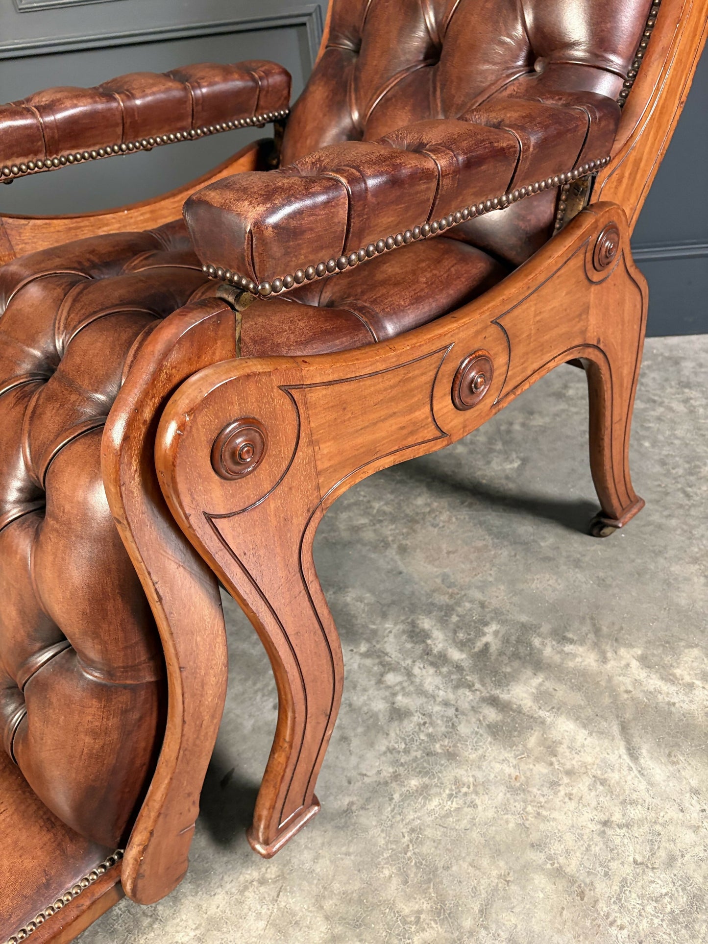 Superb Regency Mahogany & Leather Reclining Armchair