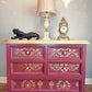 Upcycled Burgandy and Gold Chest of Drawers with Damask Design