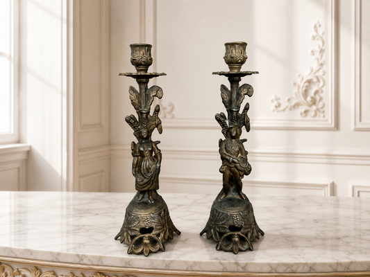 Pair of Candle Holders Vintage French Style Decorative Figural Design LOT 6476