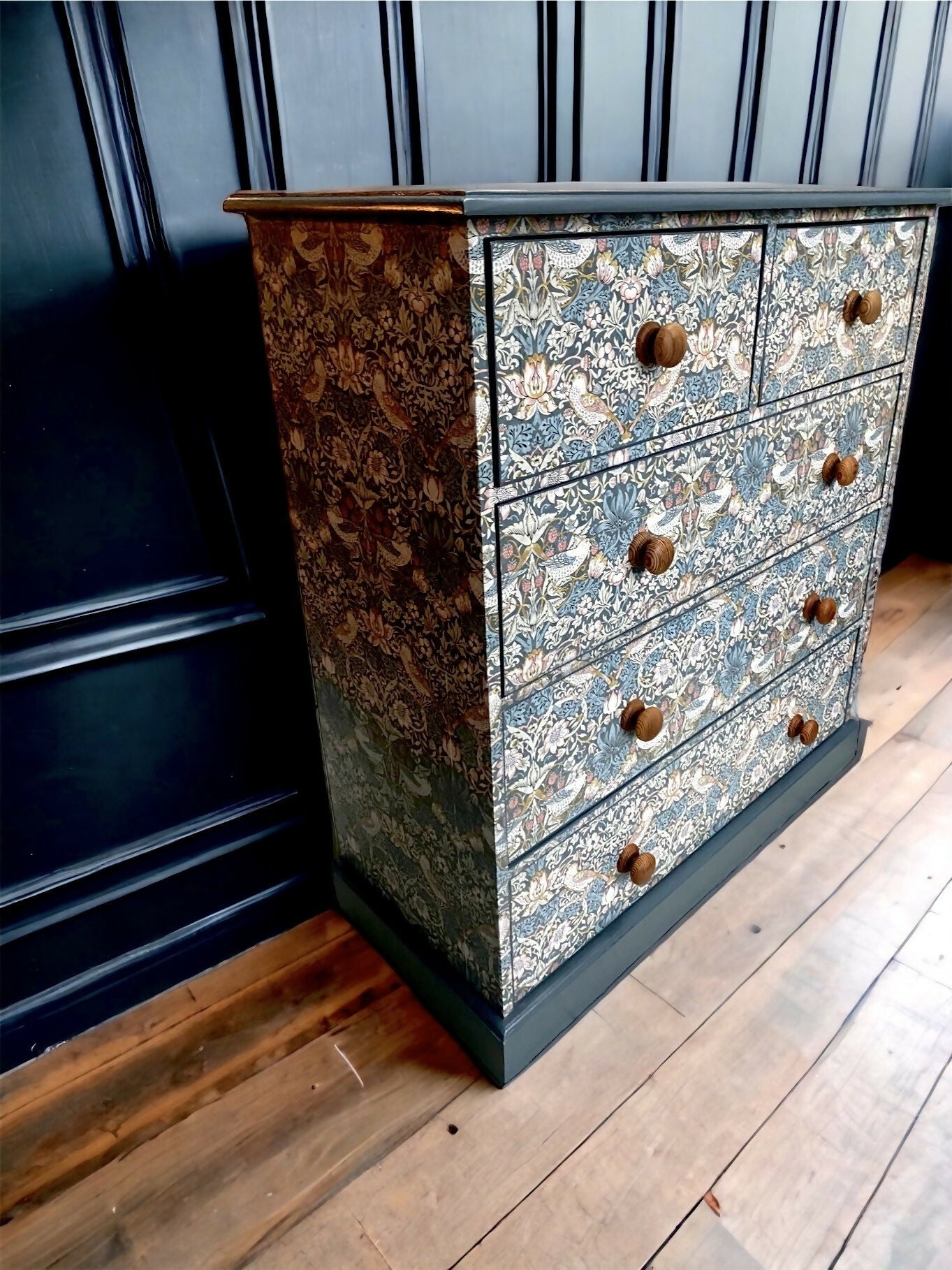 Upcycled Pine Chest Of Drawers, William Morris Print , Living Room, Dining Room, Hall , Kitchen Storage.