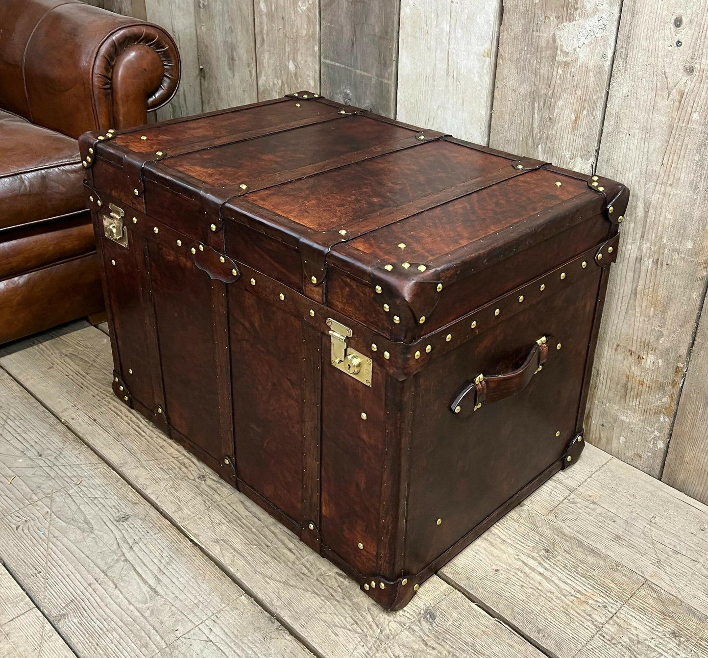 English Leather Coffee Table Storage Trunk