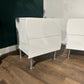 Contemporary Pair Of White Irregular Shaped Bed Side Cabinets3