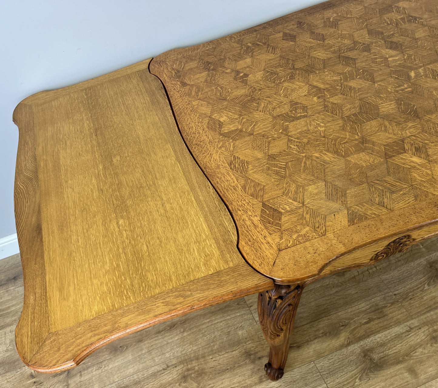 Dining Table Vintage French Louis XVI Carved Oak Extendable Table LOT 6358
