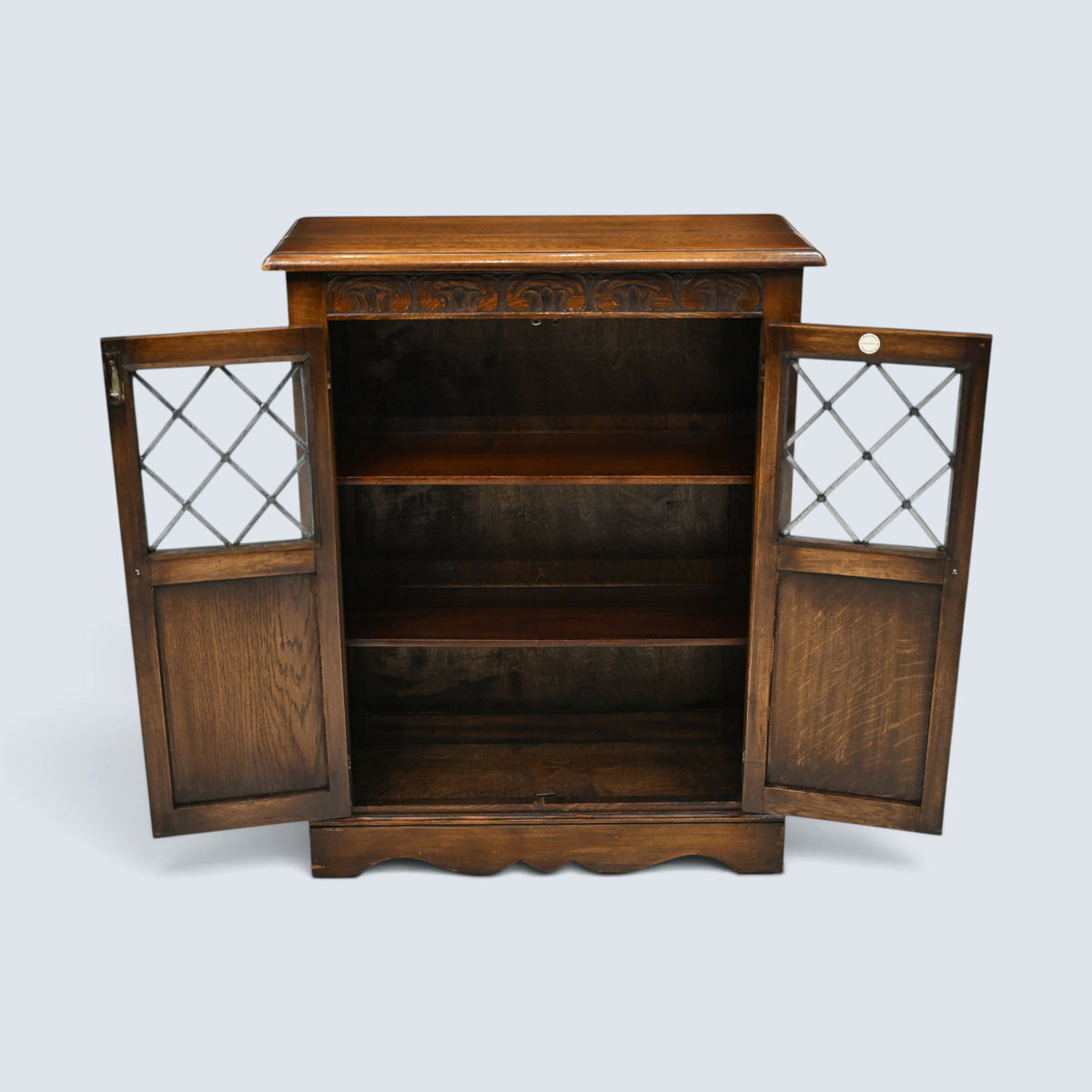 Bevan Funnell Reprodux Low Bookcase with 2 Shelves Leaded Glass FREE UK Delivery
