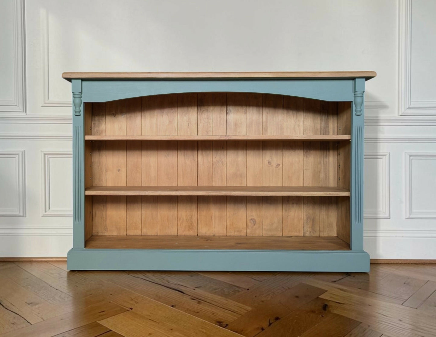 Vintage rustic solid pine green bookcase
