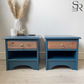 Pair of Navy Blue Vintage Bedside Tables | Mid Century Wooden Nightstands | Professionally Restored Furniture