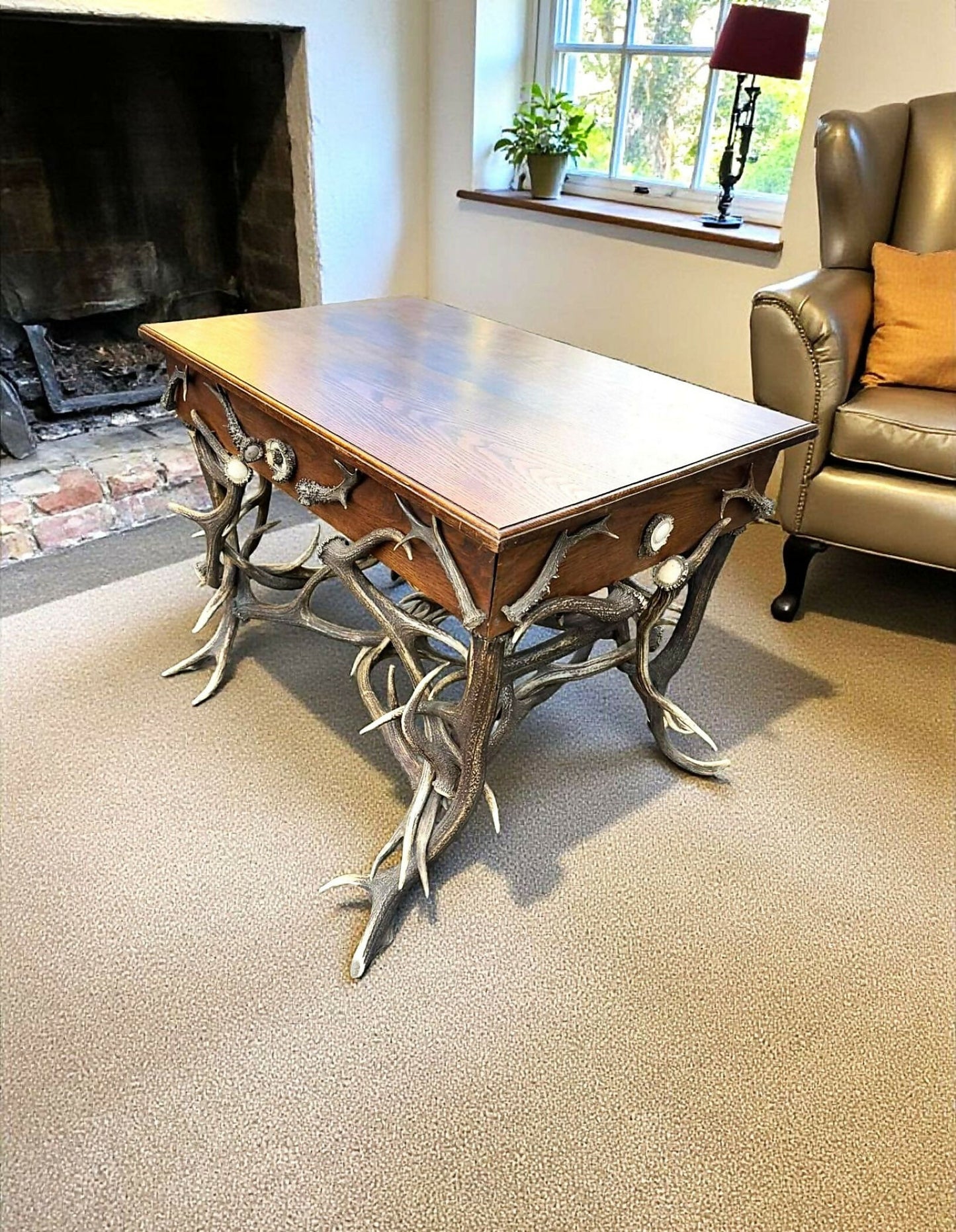 19th Century Antique Black Forest Antler Table