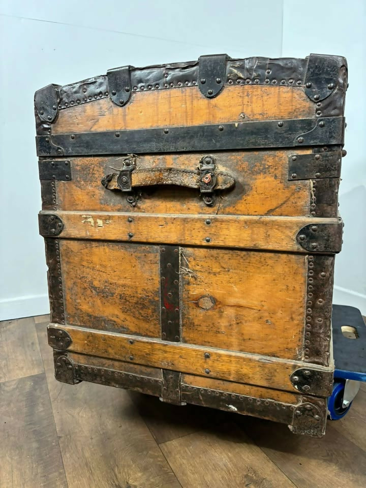 Victorian Domed Steamer Trunk / Antique Travel Chest