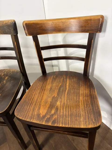 Vintage Set of Four Oak Ladder Back Dining Chairs - Bentwood Style