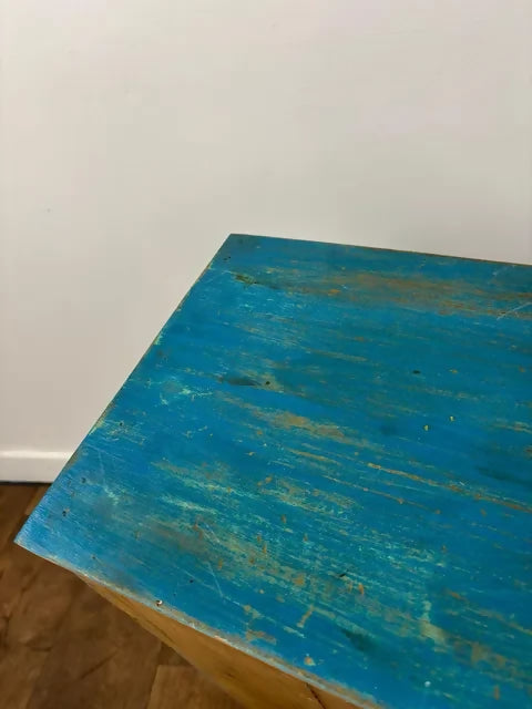 Rustic Indian Reclaimed Wood Blue Distressed Cabinet
