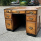 Mahogany Desk, Brass Handles, Panelled Sides & Rear.